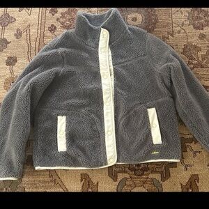 LL Bean Sherpa fleece jacket Grey Button Front XL